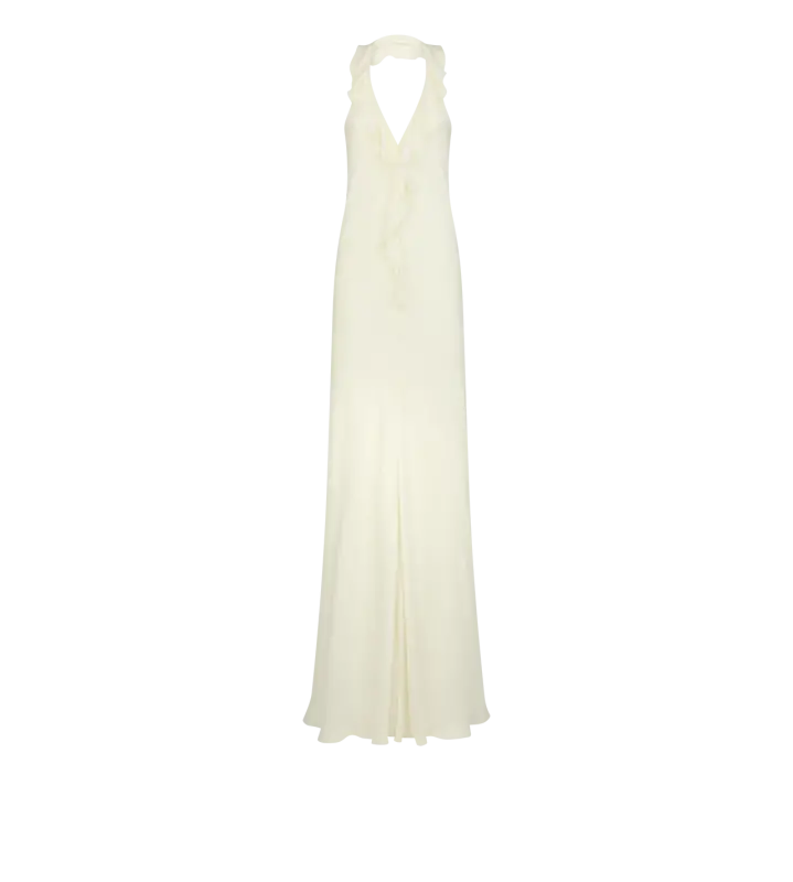 HALTERNECK EVENING DRESS WITH RUFFLE DETAIL online